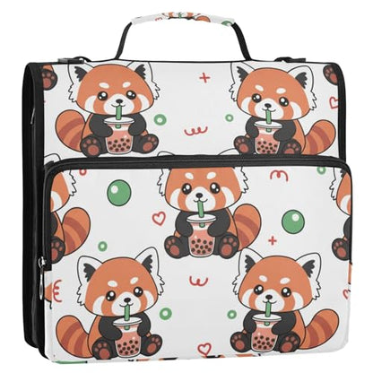 3 Ring Zipper Binder With Shoulder Strap Documents Storage Organizer Animal Dog - color: Drinking Red Panda