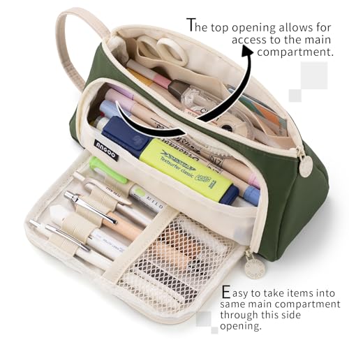 EASTHILL Big Capacity Pencil Case Pouch Pen Case Simple Stationery Bag School College Office Organizer for Teens Girls Adults Student - color: Deep Green XW