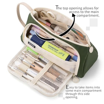 EASTHILL Big Capacity Pencil Case Pouch Pen Case Simple Stationery Bag School College Office Organizer for Teens Girls Adults Student - color: Deep Green XW