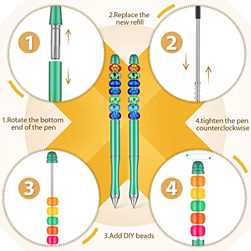 Chivao 50 Pieces Metal Beadable Pens Bulk Beaded Pens Black Ink Ballpoint with Refills Assorted Beadable Items for Focal Beads DIY Making Gifts Student Teacher Kids Women Business Office School