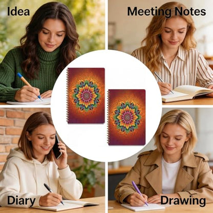 2 Pcs Bohe Mandala Spiral Notebook, Cute Flower College Ruled Spiral Notebook, Multi Subject Notebooks, 160 Ruled Pages Hardcover Journals for Writing Office, Flower Gifts for Women - color: Multicolour 0010