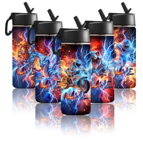 Personalized Water Bottles for Kids for School With Name Motor Custom Insulated Stainless Steel Sports Water Bottle with Straw and Handle for Girls and Boys Straw Lid Back to School Christmas Gift - color: New Color 23