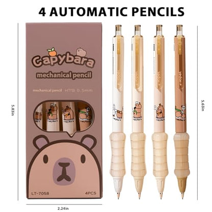 4Pcs Cute Capybara Erasable Retractable Pens-Erasable Gel Ink Pens,0.5mm Fine Point Black Ink,4Pcs 0.5mm Cute Capybara Mechanical Pencils,Lead Refills,Erasers,for Office School Supplies Women Men - style: capybara（foam cover）