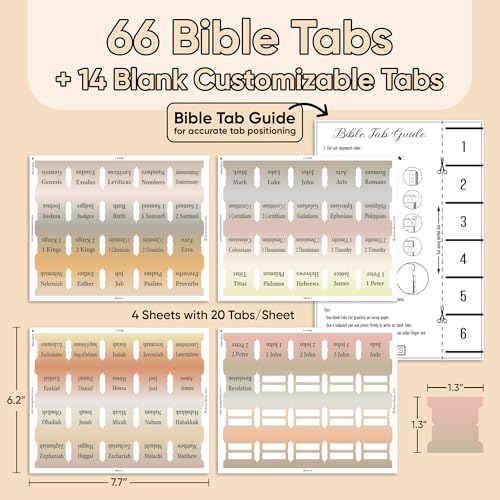 EssexWares - Boho Ombre Bible Tabs for Old and New Testament, 80 Large Print Tabs for Bible Study, Water-Resistant and Durable Index Tabs for Women and Men - 1.7" Wide - color: Boho Ombre
