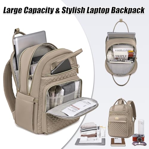 Tealari Laptop Backpack for Women,15.6 Inch Laptop Backpack for Work,Water Resistant Travel Backpack,College Bookbag with Wallet (Khaki) - color: Khaki