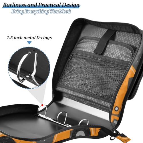 3 Ring Zipper Binder With Shoulder Strap Documents Storage Organizer Animal Dog - color: Construction Machines