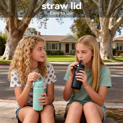 Stainless Steel Water Bottle with Straw Lid, 18oz Insulated Vacuum Bottle with Carrying Loop, Dishwasher Safe，uitable for use in schools, Offices, and outdoor activities (GREEN) - color: Green