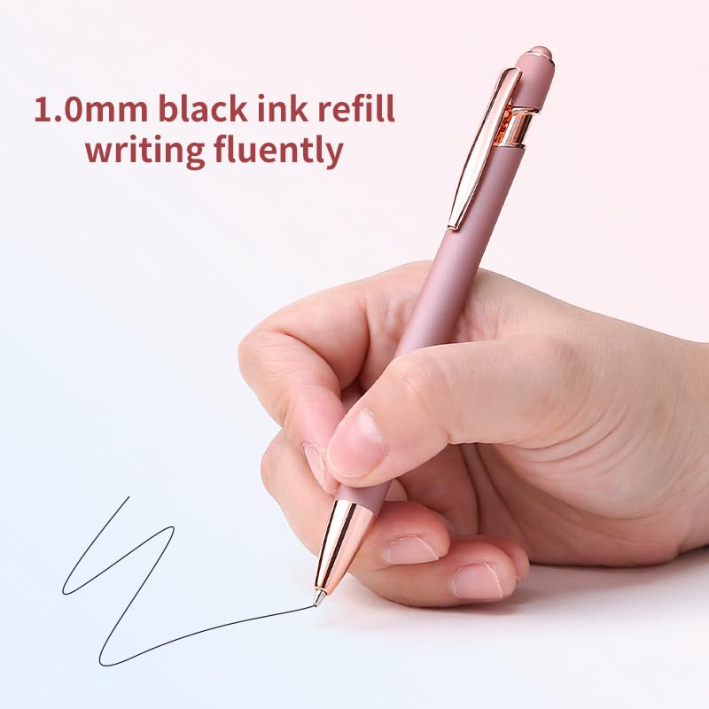8 Pack Rose Ballpoint Pen with Stylus Tip Stylus Pens | Metal Stylus Pens for Touch Screens, 1.0 mm Black Ink - color: 8 Pack-Rose Gold