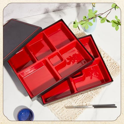 Teenyyou 4 Pcs 12 x 9.5 x 2.2 inches Japanese Bento Box Adult 6 Compartments Divided Japanese Food Presentation with Greaseproof Restaurant Bento Tray Sushi Tray Gift for Sushi Home Restaurant - style: 6 Compartments