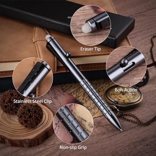 SMOOTHERPRO Aluminum Erasable Bolt Action Pen,Gray | Erasable Refillable Pen for Notes, Journaling, Office Writing, Signatures, and Daily Pocket Carry. - color: Gray 2.0