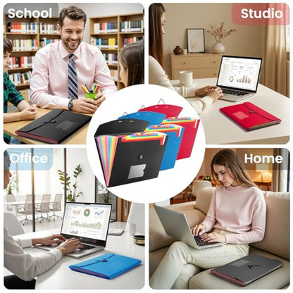 3 Pack Accordion File Organizer with Elastic Closure, 13 Pocket Expanding File Folder for Letter Size A4 Papers, Ideal for Home, Office Supplies, College Essentials - size: 3 Pack 13 Pocket