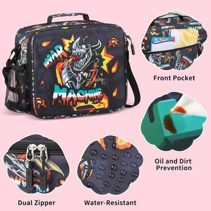 rockpapa Kids Lunch Box Set with 14oz Insulated Water Bottle & Lunch Bag, Leakproof 5.5 Cups Bento Box for School & Children, BPA-Free, Microwave Safe for Boys Girls (Black Dinosaur) - color: Black Dinosaur