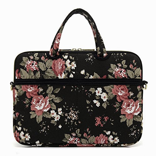 kayond Black C Rose Patten water resistant Laptop Shoulder Messenger Bag Case Sleeve for 14 Inch 14.1 Inch Laptop,Laptop Briefcase - color: Black C Rose, size: 14-14.1 Inch