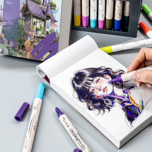 TRANSON 2 Pack A6 Mini Sketchbook Marker Pad, 80lb/120gsm Heavyweight Art Paper, No Bleed Through, 100 Sheets/200 Pages 4.13"x5.83" for Drawing & Sketching - size: 2 PACK A6 120gsm