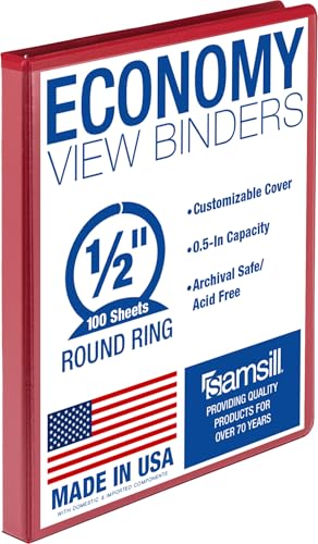 Samsill 0.5 Inch 3 Ring Binder, Economy Round Ring, Clear View Cover, 100 Sheet Capacity - for School, Home, Office - Red - color: Red, size: 1-Pack, style: .5-Inch