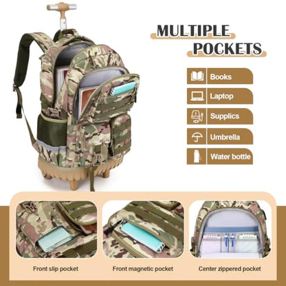 DIGOBAY Camo Rolling Backpack for Boys, 3PCS Tactical Kids Rolling Backpack Set with Lunch Bag & Pencil Case, Boys Wheeled School Bookbag for Elementary, Middle, High School - color: Camouflage Yellow/Green
