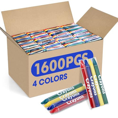 FUMILE 1600 Count Crayon (400 Sets of 4 Colors), Crayons Bulk Individual Packs, Non-Toxic Mini crayons for Kids Party Favors, Restaurants, School Supplies, Travel and More Events - style: 1600 count