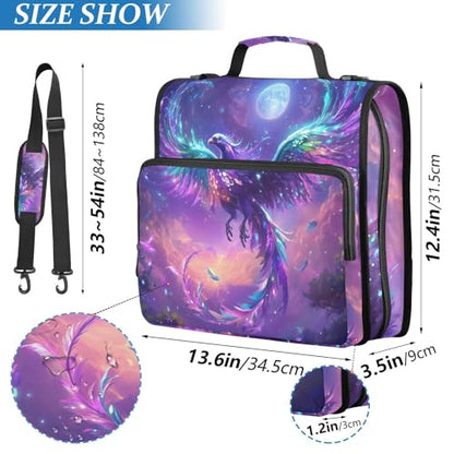 Colorful Phoenix Fly Purple Moon 3 Ring Zipper Binder with Shoulder Strap for School Office Organizer Storage