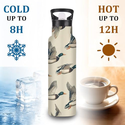 Mallard Duck 20 oz Insulated Water Bottles Wild Bird Stainless Steel Thermal Bottle Leak Resistant with Straw Twist Cap and Handle for Sports Coffee Mug Cup - color: Mallard Duck,Wild Bird