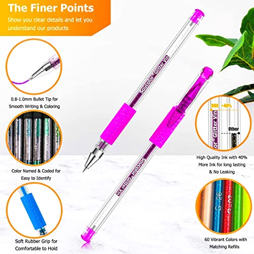 120 Pack Glitter Gel Pens Cute Office School Supplies Gifts for Teen Girl | 120 Glitter Gel Pens:60 Pens,60 Refills,Neon Glitter Pastel Metallic,Travel Case,Coloring Book Smooth Ink,Women Girls Gift. - color: Pink