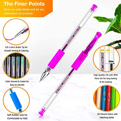 120 Pack Glitter Gel Pens Cute Office School Supplies Gifts for Teen Girl | 120 Glitter Gel Pens:60 Pens,60 Refills,Neon Glitter Pastel Metallic,Travel Case,Coloring Book Smooth Ink,Women Girls Gift. - color: Pink