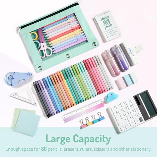 Forvencer Pencil Pouch for 3 Ring Binder, Pastels Pencil Case with Smooth Zipper, Cute Soft Pen Bag with Clear Window & 3 Reinforced Grommets, Big Capacity Binder Bag, School Office Supplies, Purple - color: Purple