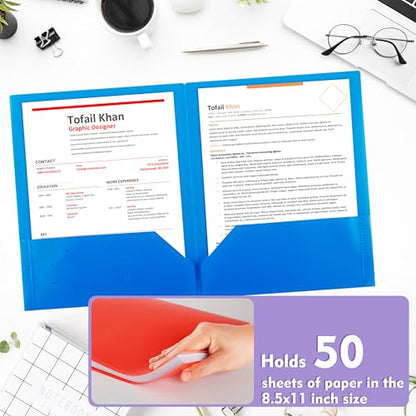 pmybupo Blue Plastic Folders with Pockets,25 Pack Document Folders with Business Card Slot,2 Pocket Folders Back to School Supplies for Office - color: Blue