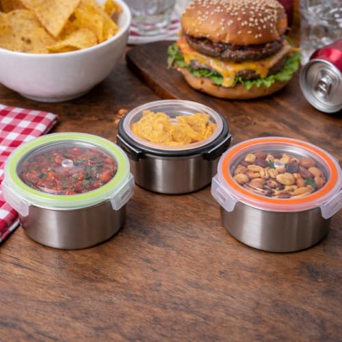 [3 Pack 4 Oz Small Condiment & Dip Containers with Leakproof Lids, Reusable Stainless Steel Bento Box Sauce Cups for Lunches, Picnics & Kitchen Storage (3PC Mixed) - size: 3PC Mixed