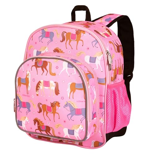 Wildkin 12 Inch Toddler Backpack for Kids, Horses | Ages 3-7, insulated front pocket — coordinates with matching Wildkin nap mats and water bottles - color: Horses