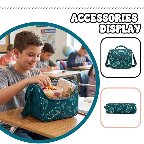 Kids Rolling Backpack for Boys 16.5" School Roller Backpack with Lunch Box, Toddler Backpacks with Wheels Rollig Wheeled Backpacks for Elementary School - color: Blue Game