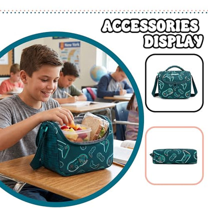 Kids Rolling Backpack for Boys 16.5" School Roller Backpack with Lunch Box, Toddler Backpacks with Wheels Rollig Wheeled Backpacks for Elementary School - color: Blue Game