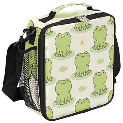 Pardick Cute Frog Kids Lunch Bag Animal Green Frogs Insulated Lunch Box for Boys Girls Waterproof Lunch Bento Tote Bags Thermal Lunchbox School Lunchbox Insulated with Shoulder Strap - color: Green Frog