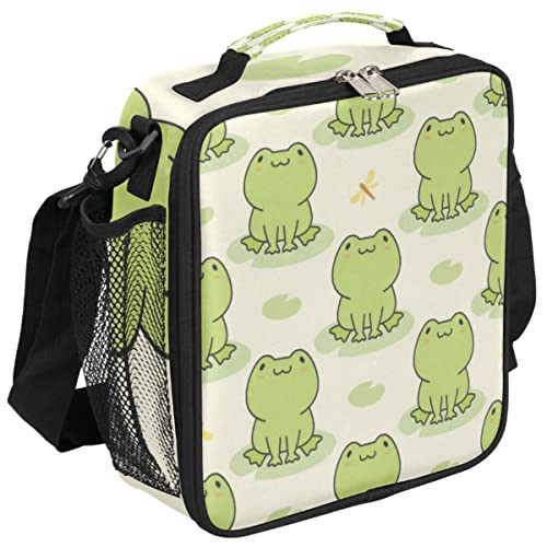 Pardick Cute Frog Kids Lunch Bag Animal Green Frogs Insulated Lunch Box for Boys Girls Waterproof Lunch Bento Tote Bags Thermal Lunchbox School Lunchbox Insulated with Shoulder Strap - color: Green Frog