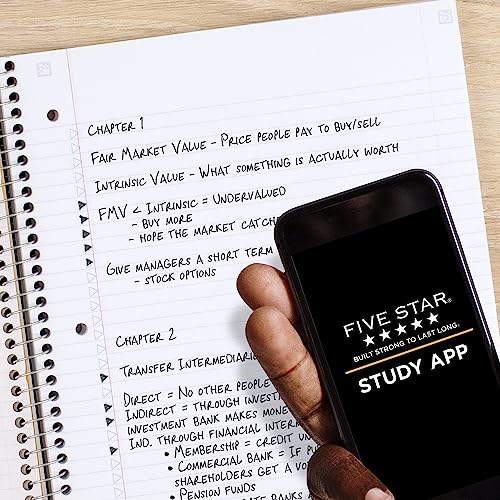 Five Star Spiral Notebook + Study App,5 Subject,College Ruled Paper,8-1/2" x 11",200 Sheets,Fights Ink Bleed,Water Resistant Cover,Black (72081),(Pack of 6) - color: Black, size: 1 Count (Pack of 6)