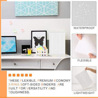 Fulmoon 24 Pcs 3 Ring Plastic Binders Bulk with 2 Pockets Flexible Binder with Transparent View Cover Plastic Binder for Home Office(1 Inch,White) - color: White, size: 1 Inch