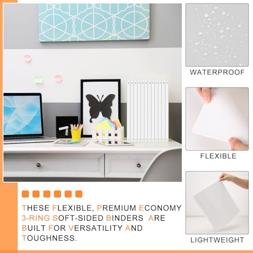Fulmoon 24 Pcs 3 Ring Plastic Binders Bulk with 2 Pockets Flexible Binder with Transparent View Cover Plastic Binder for Home Office(1/2 Inch,White) - color: White, size: 1/2 Inch