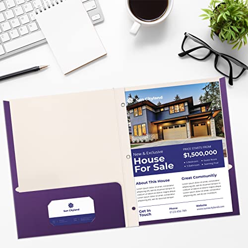 Better Office Products Purple Paper 2 Pocket Folders with Prongs, 50 Pack, Matte Texture, Letter Size Paper Folders, 50 Pack, with 3 Metal Prong Fastener Clips, Purple - color: Purple
