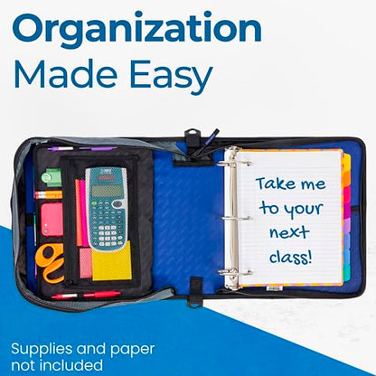 Case-it Binder File Folder 3-inch O-Ring Midnight Blue | 5-Tab Expanding | Zippered Pockets | With Handle and Strap | Pack of 6 - color: B Midnight Blue, size: 6 Pack