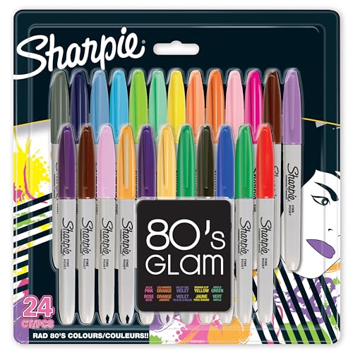 Sharpie Fine Point Permanent Marker 80's Glam , Pack of 24 - color: Assorted Colours