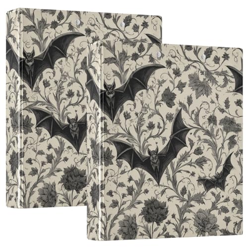 Gothic Bat Round Ring Binders Floral (8) 1.5 Inch 3 Ring Binder with Clipboard Holds 200 Sheets Office Home School - color: Multicolored 18