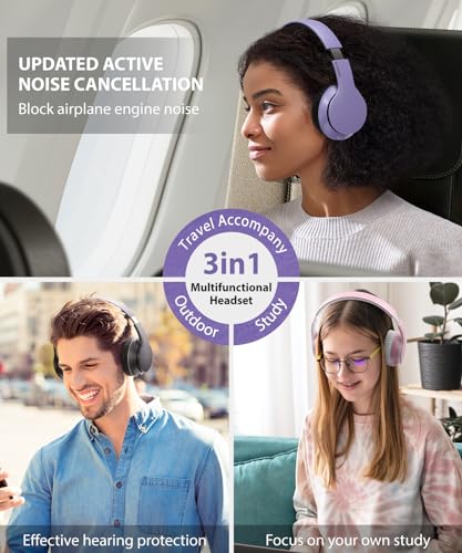 rockpapa E7 Over Ear Wireless Bluetooth Headphones with Mic Without Travel Case, Foldable Wired/Wireless Headphones with Microphone for Kids Childrens Boys Girls Teen Youth Adult Purple Black - color: Purple Black, style: without Case