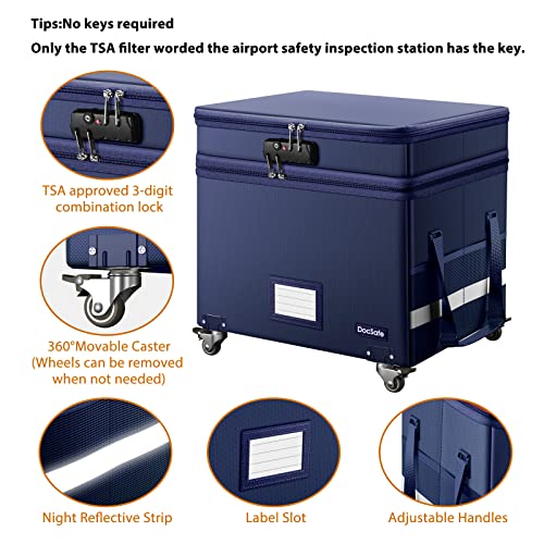 DocSafe File Box with Lock, 2-Layer Fireproof Document Box with Wheels,Collapsible File Storage Organizer with Pockets,Large Portable Office Filing Cabinet Hanging Folders,Blue,16''x13.8''x12.2'' - color: Blue