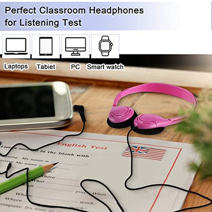 Yunsailing 30 Pack Bulk Over Ear Headphones Set On Ear Headsets Earphones with Adjustable Headband and 3.5mm Plug for Group Learning, Computer Lab, Library, Online Lesson and Testing (Classic Color) - color: Classic Colors