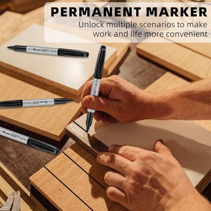 7-ack Fine Point Permanent Markers Bulk Black, 18 Count, Fine Tip, Waterproof & Fade-Resistant Ink, No Smudge, Quick Drying, Writing on Paper, Plastic, Metal, Glass for Home, Office, School