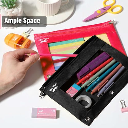 Mr. Pen- Pencil Pouch for 3 Ring Binder, 2 Pack, 10"x6.75", Smooth Zipper | Clear Window, Large Capacity Pencil Case with 3 Reinforced Grommets for School, Office, Supplies Storage | Clear Window, Large Capacity Pencil Case with 3 Reinforced Grommets for