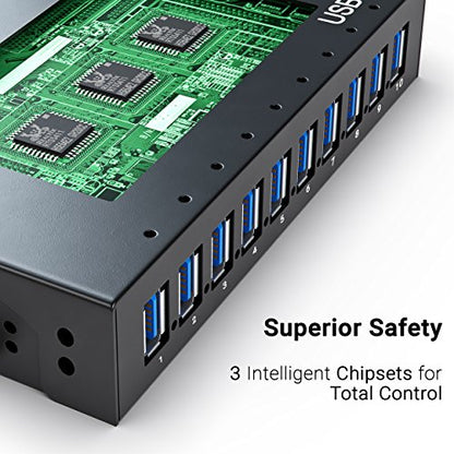 10 Ports USB Hub 3.0 Powered Aluminium - USB Hub Charger - Multiple Port - USB Splitter Hub with Power Adapter 12V/5A/60W - for Laptop, PC,Flash Drives, HDD,Hard Drive,Mouse,XPS,Xbox,Keyboard
