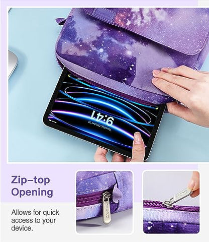 MoKo 9-11 Inch Tablet Sleeve Bag Handle Carrying Case with Shoulder Strap | Fits iPad Pro/Air/A16 11-inch, iPad 10th 10.9, iPad 9/8/7th 10.2, iPadAir 5/4th 10.9 and Tab S8/S9 11-inch, Purple Starry - color: Purple Starry Sky, size: 9-11 inch
