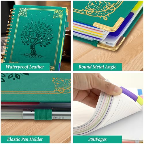 Hardcover Spiral Notebook Journal with Removable Dividers Tabs, 5 Subject Notebooks for Work School, 300 pages 8"x10" B5 leather Journal College Ruled, Cute Journal for Women Men, Blue - color: Blue