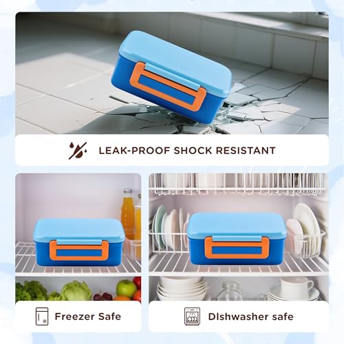 JXXM Bento Lunch Box for Kids With 8oz Thermo, Leakproof Bento Box with with 2 Compartments, Insulated Bottle, Lunch Bag, BPA Free Dishwasher Safe for School Girls Boys (Blue) - color: Blue 01