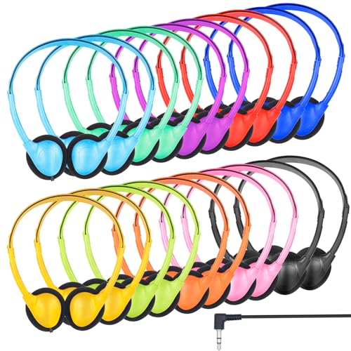 20 Pack Bulk Classroom Headphones for Students Kids School | Wholesale Headphones Class Set with 3.5mm Jack for Chromebook Laptop PC Computer (10 Mixed Colors) - size: 20 Pack Mixed Color